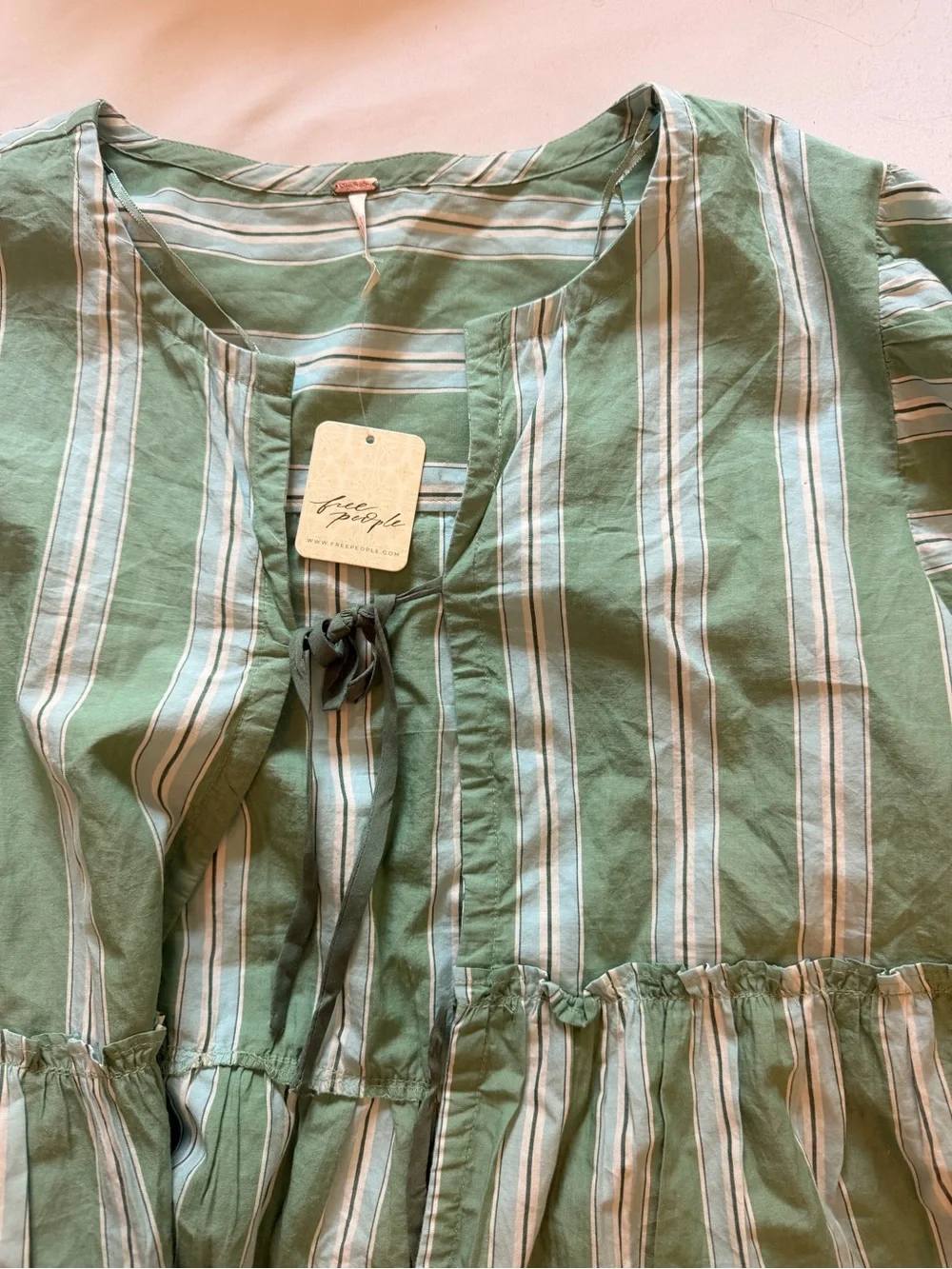 Free People Green Striped Women's Shorts Set (L shorts M top) - Picture 2 of 4